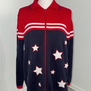 Karen Scott Sport Women’s ZipUp Sweater Jacket Size 1X Red Navy Stars Patriotic